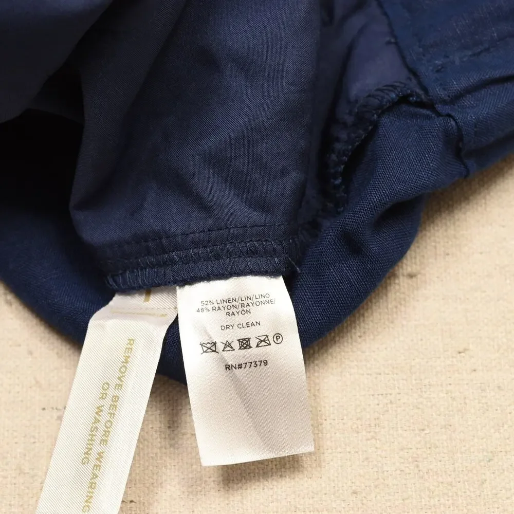 NEW Ann Taylor Women's Straight Pants Crop Belted Linen Blue Size XL High Rise
